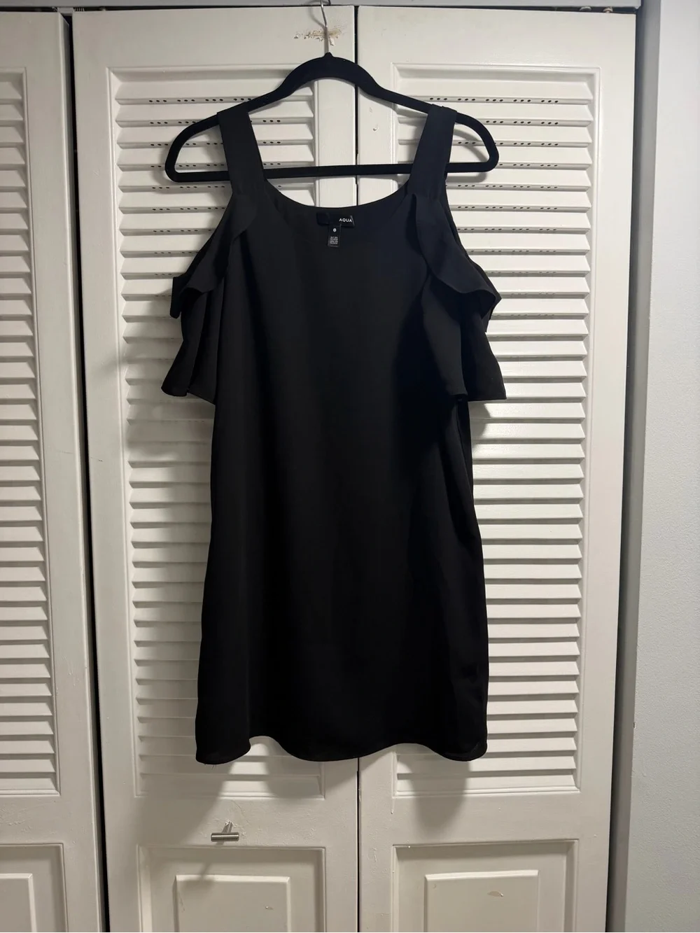 Aqua Black Cold-Shoulder Ruffle Mini Dress - Picture 1 of 3